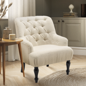 Teddy Boucle Fabric White Armina Accent Chair