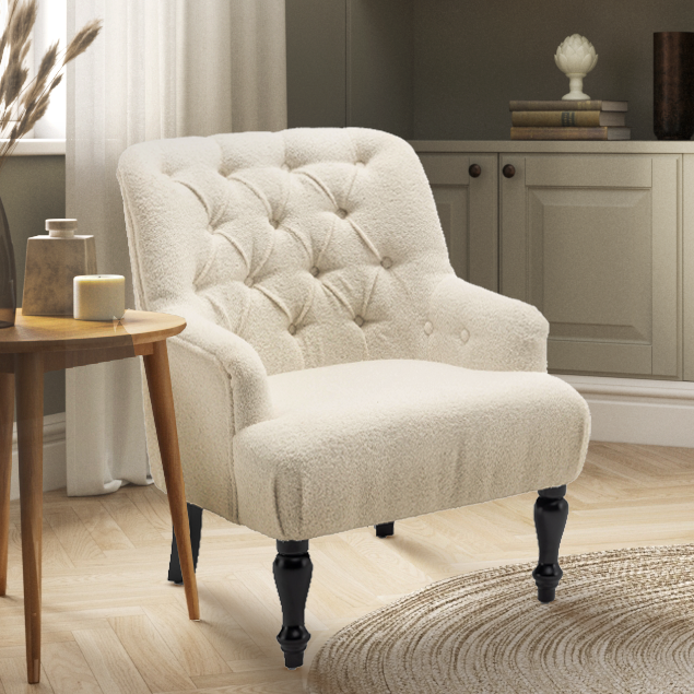 Teddy Boucle Fabric White Armina Accent Chair