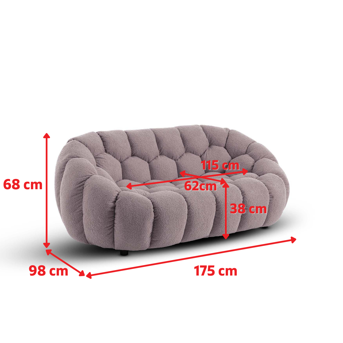 Teddy Boucle Fabric Orange Atrani 2 Seat Accent Chair - Image 7