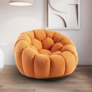 Teddy Boucle Fabric Orange Atrani Swivel Accent Chair