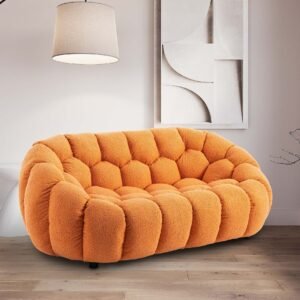 Teddy Boucle Fabric Orange Atrani 2 Seat Accent Chair