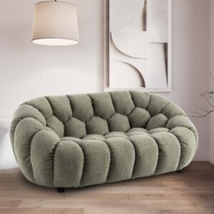 Teddy Boucle Fabric Sage Green Atrani 2 Seat Accent Chair