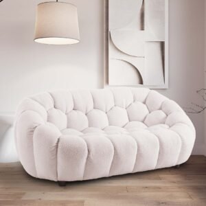 Teddy Boucle Fabric White Atrani 2 Seat Accent Chair