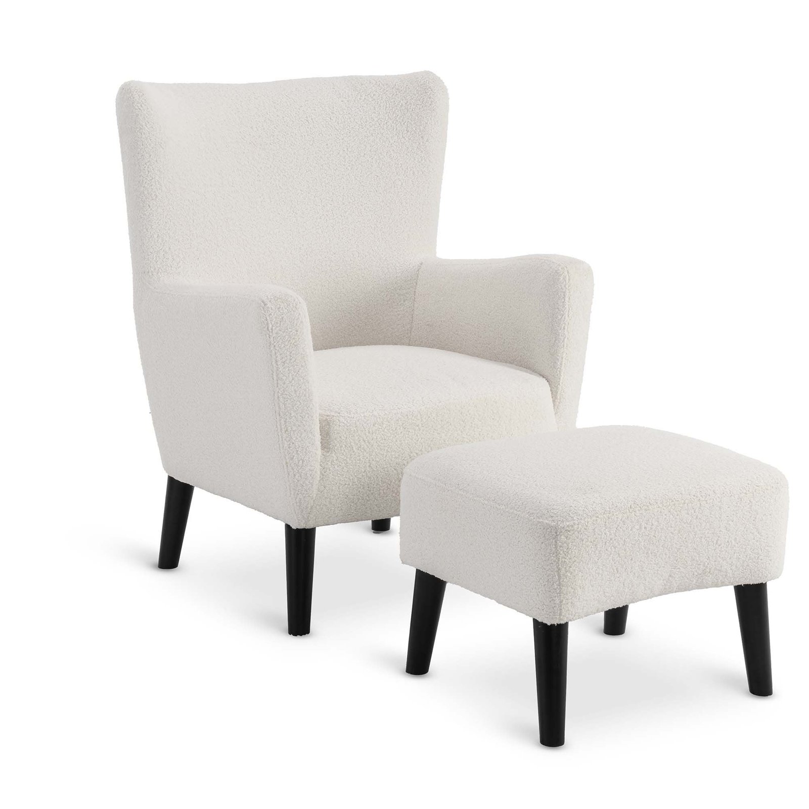 Teddy Boucle Fabric White Ginerva Accent Wingback Chair with Footstool - Image 4