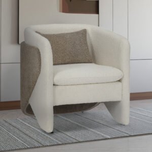 Teddy Boucle Fabric White & Beige Jolanda Accent Chair