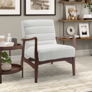 Teddy Boucle Fabric White Luna Accent Chair