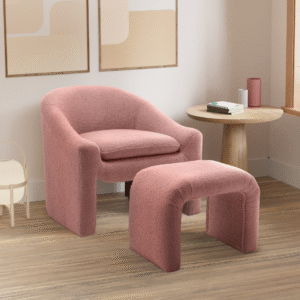 Teddy Boucle Fabric Pink Nicci Accent Chair with Footstool