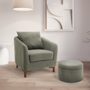 Teddy Boucle Fabric Sage Green Angela Accent Tub Chair with Ottoman