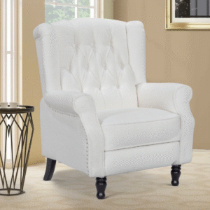 Teddy Boucle Fabric White Marianna Manual Recliner Chair
